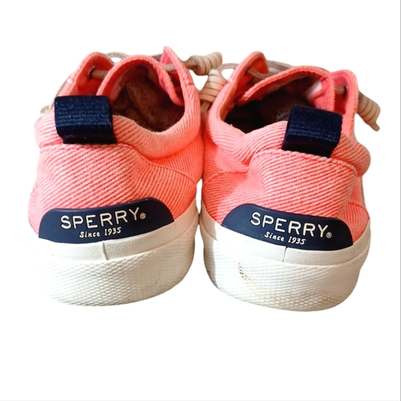 Sperry Pier Wave Light Wash Pink Neon Canvas Shoes Size 9 - Picture 6 of 11